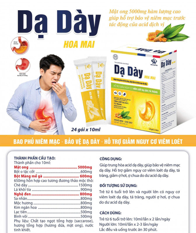 Dạ Dày Hoa Mai hỗ trợ bảo vệ niêm mạc dạ dày và giảm ợ hơi, ợ chua