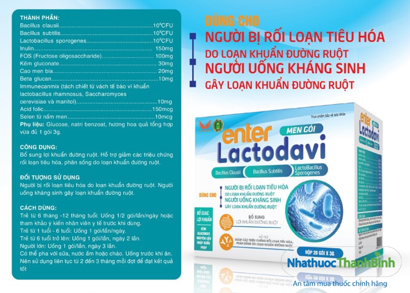 Enter Lactodavi dùng cho người bị rối loạn tiêu hóa do loạn khuẩn đường ruột