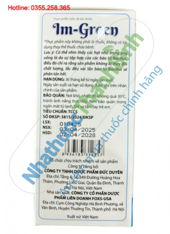 Im-Green hỗ trợ giảm tiêu chảy, đầy bụng, rối loạn tiêu hóa do loạn khuẩn đường ruột
