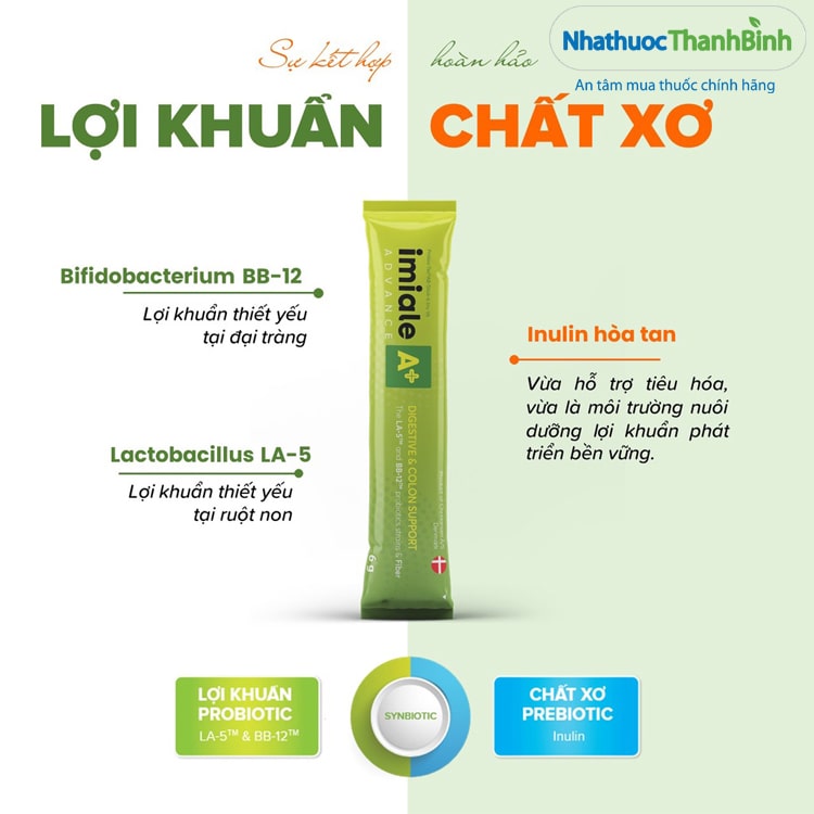 Imiale A+ là sự kết hợp giữa lợi khuẩn và chất xơ mang đến hiệu quả vượt trội