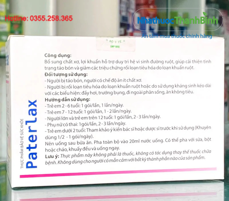 Thành phần Paterlax chứa FOS, Lactobacillus acidophilus và lợi khuẩn hỗ trợ tiêu hóa