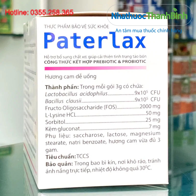 Paterlax dạng cốm hương cam, tiện lợi khi pha với nước để sử dụng
