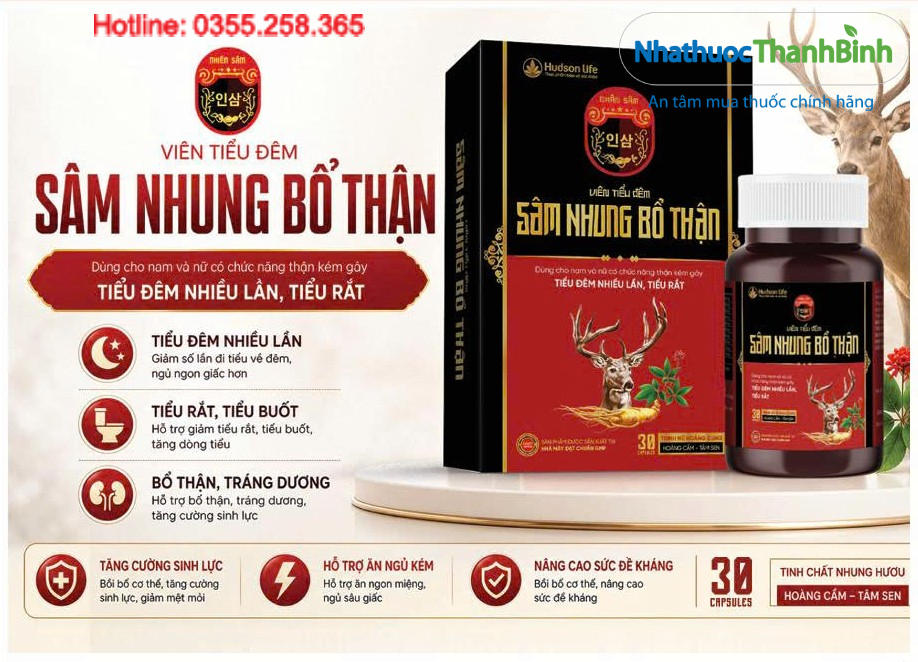 Viên tiểu đêm Sâm Nhung Bổ Thận Hudson Life hỗ trợ bổ thận, giảm tiểu đêm nhiều lần và tiểu rắt