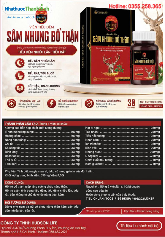 Viên tiểu đêm Sâm Nhung Bổ Thận dành cho nam và nữ có chức năng thận kém gây tiểu đêm nhiều lần, tiểu rắt