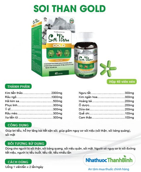 Viên uống Soi Than Gold giúp lợi tiểu hỗ trợ điều trị sỏi thận