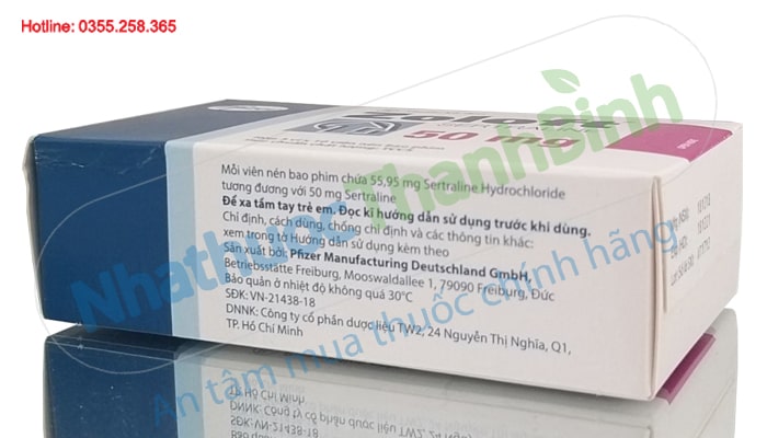 Zoloft chứa Sertraline 50mg ức chế tái háp thu Seritonin ở đầu ngọn dây thần kinh