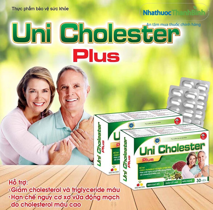 Viên uống Uni Cholester Plus hỗ trợ giảm mỡ máu ngăn ngừa xơ vữa động mạch