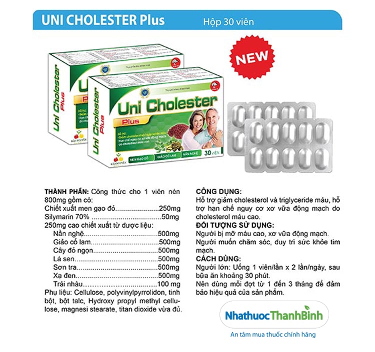 Uni Cholester Plus hỗ trợ giảm cholesterol và triglyceride