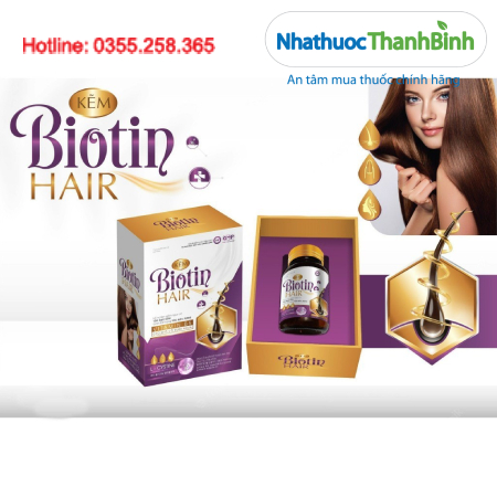 Kẽm Biotin Hair Hỗ trợ giảm tóc gãy rụng, giúp tóc chắc khỏe