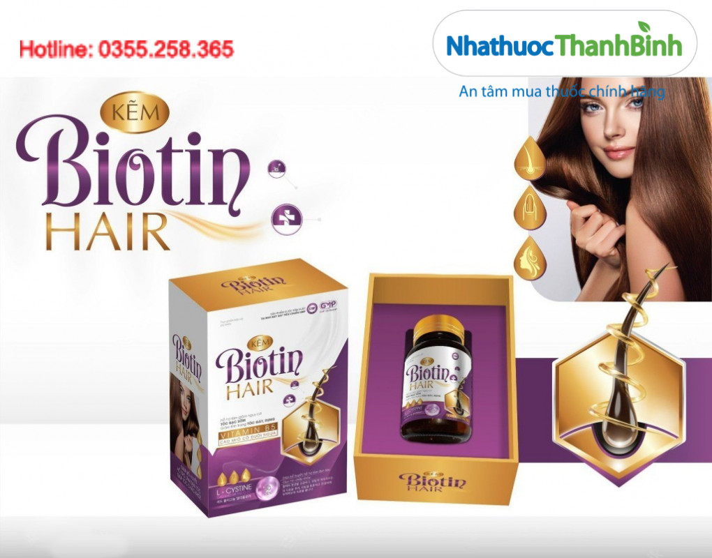 Viên uống Kẽm Biotin HAIR dành cho người trưởng thành có tóc hay gãy rụng