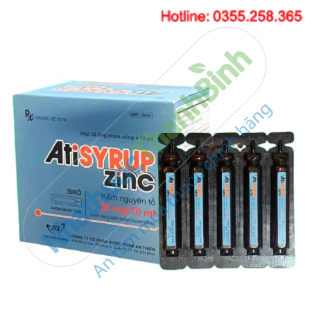 Atisyrup Zinc (30 ống x 10ml) điều trị thiếu kẽm bổ sung kẽm ở người lớn và trẻ em