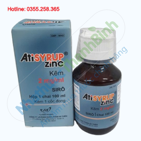 Atisyrup Zinc (lọ 100ml) điều trị thiếu kẽm bổ sung kẽm ở người lớn và trẻ em