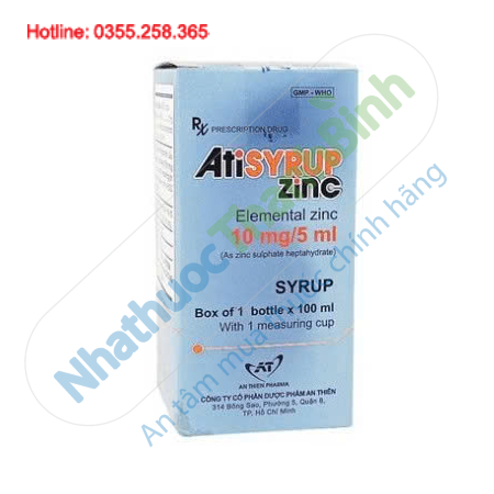 Atisyrup Zinc (lọ 100ml) điều trị thiếu kẽm bổ sung kẽm ở người lớn và trẻ em