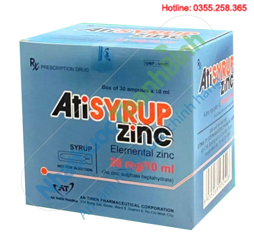 Siro Atisyrup Zinc 20mg/10ml là sản phẩm của Công ty Cổ phần Dược phẩm An Thiên