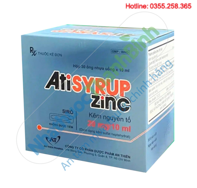 Thuốc Atisyrup Zinc 10mg/5ml hộp 30 gói x 10ml được bán chính hãng tại Nhà thuốc Thanh Bình