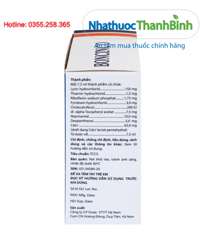 Boncinco Hà Nam dạng ống uống tiện lợi phù hợp cho trẻ từ 1 tuổi trở lên theo liều dùng khuyến cáo