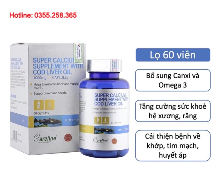 Super Calcium Supplement With Cod Liver Oil 1000mg tốt cho tim mạch huyết áp và xương khớp