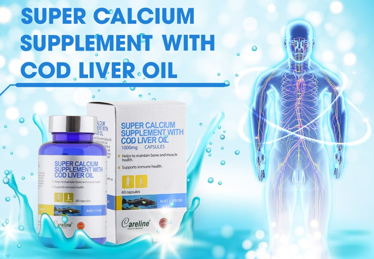 Viên uống canxi bổ sung dầu gan cá Super Calcium Supplement With Cod Liver Oil 1000mg