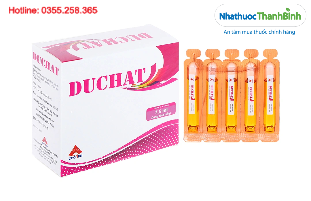 Thuốc Duchat dạng dung dịch uống giúp bổ sung vitamin calci và lysin hỗ trợ trẻ phát triển khỏe mạnh