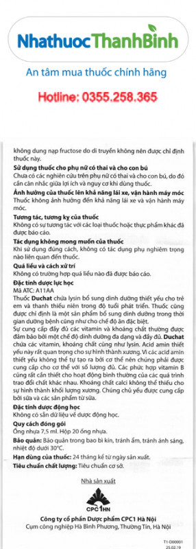 Dạng dung dịch uống của thuốc Duchat giúp cơ thể hấp thu nhanh phù hợp với trẻ nhỏ và người ăn uống kém