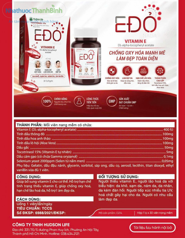 E Đỏ Naga hỗ trợ bổ sung vitamin E, chống oxy hóa và hạn chế dấu hiệu lão hóa da
