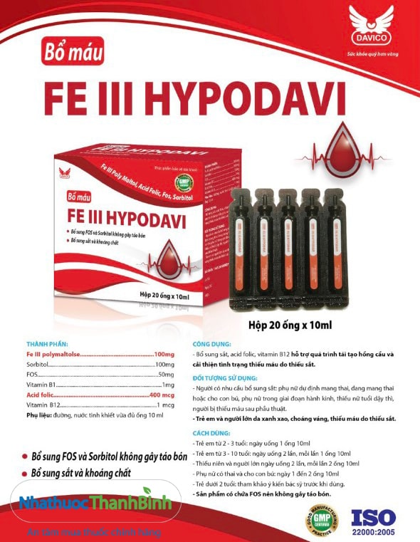 Bổ máu Fe III Hypodavi hộp 20 ống x 10ml