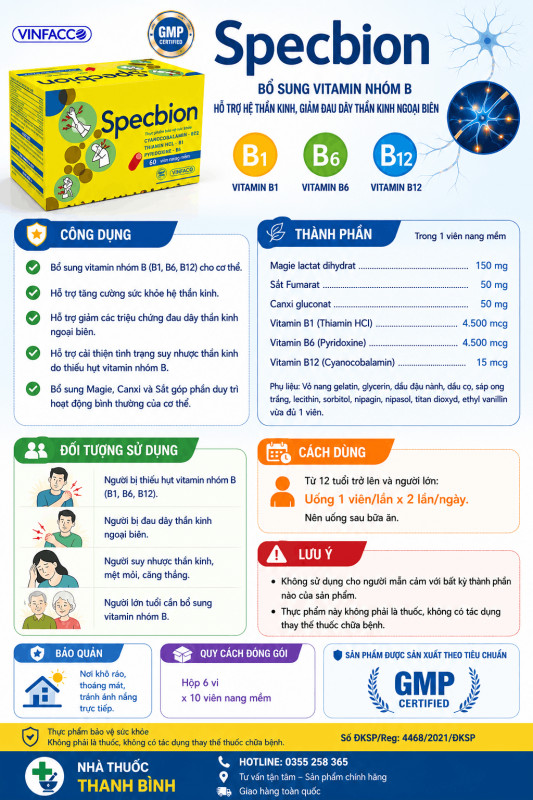 Specbion hỗ trợ giảm đau dây thần kinh ngoại biên mua chính hãng tại Nhà thuốc Thanh Bình